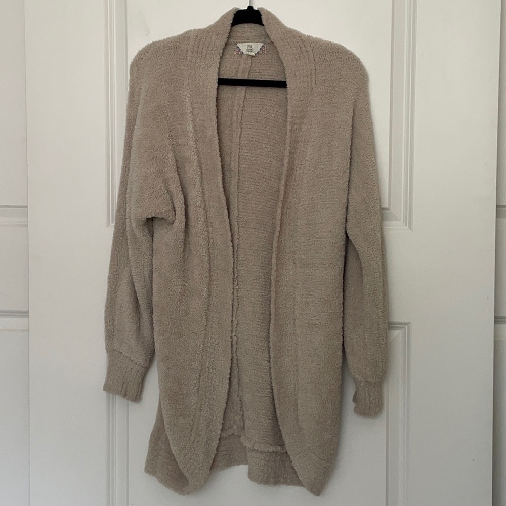 Pink Rose Cream Long Line Sweater Cardigan Small Nuetral Cardi